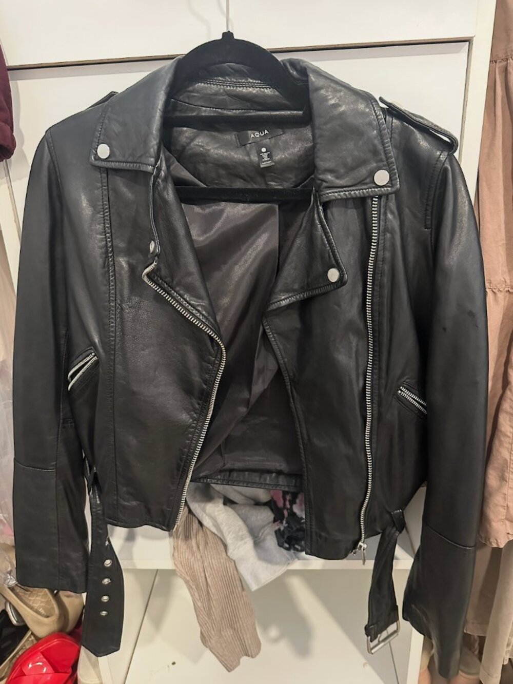 Aqua Leather Jacket with Buckle